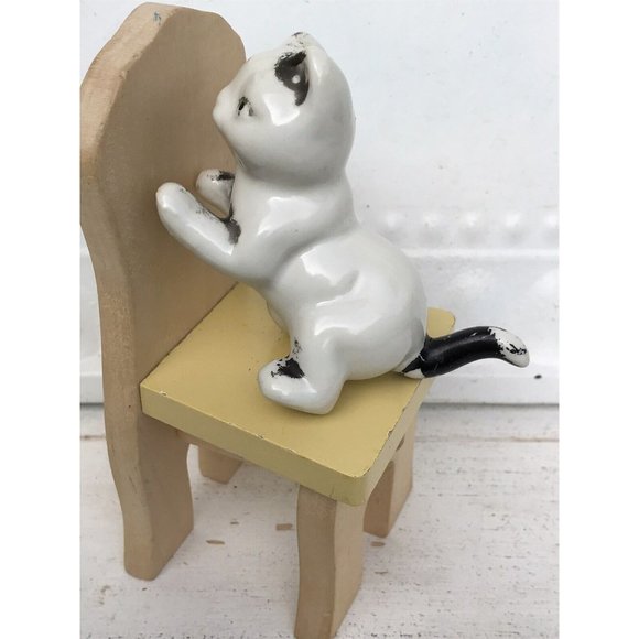 Other - Vtg Porcelain Hand Painted Antq 50s Cat Figurine W ChairCats Kitten Miniature
